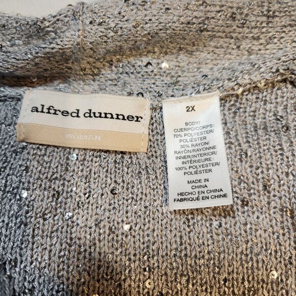 Alfred Dunner 2X $103‎ Silver Gray Sparkle Sequin Open Front Cardigan Sweater - Picture 6 of 9
